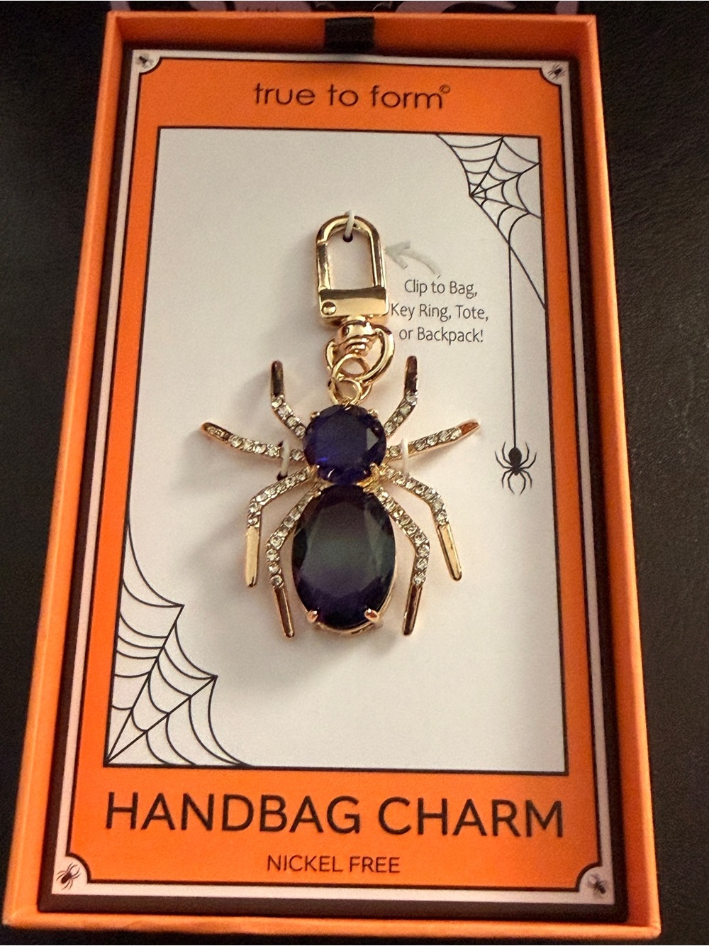 True to Form Gold Spider Handbag Charm with Purple Stones